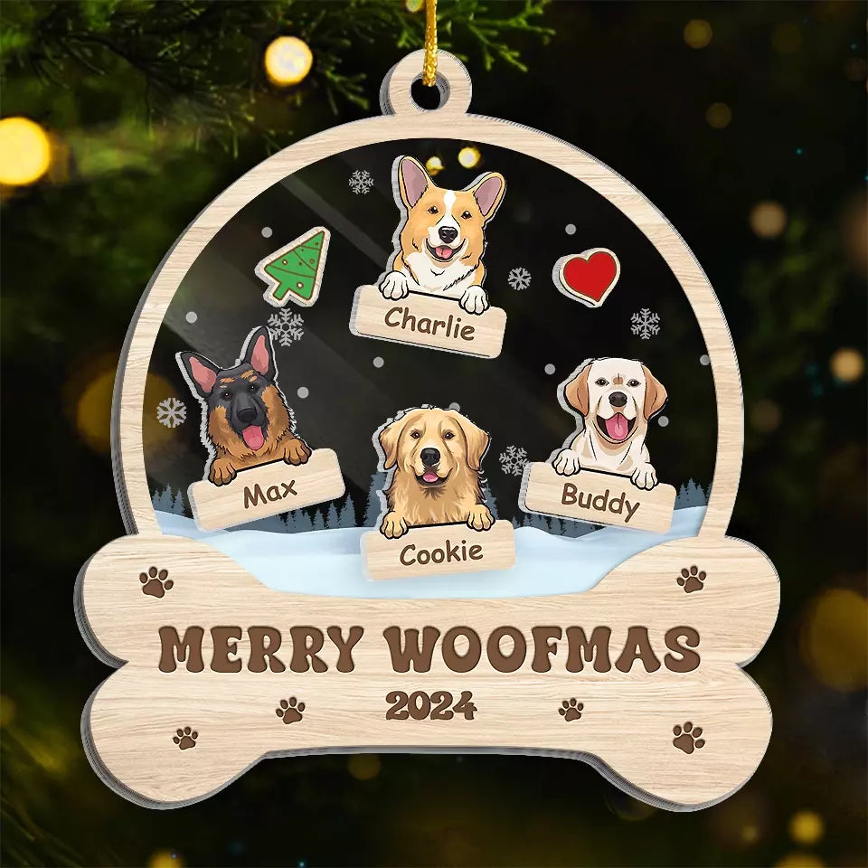 Aboiements autour du sapin de Noël – Ornement personnalisé à 3 étages pour chien – Cadeau de Noël pour propriétaires et amoureux des animaux