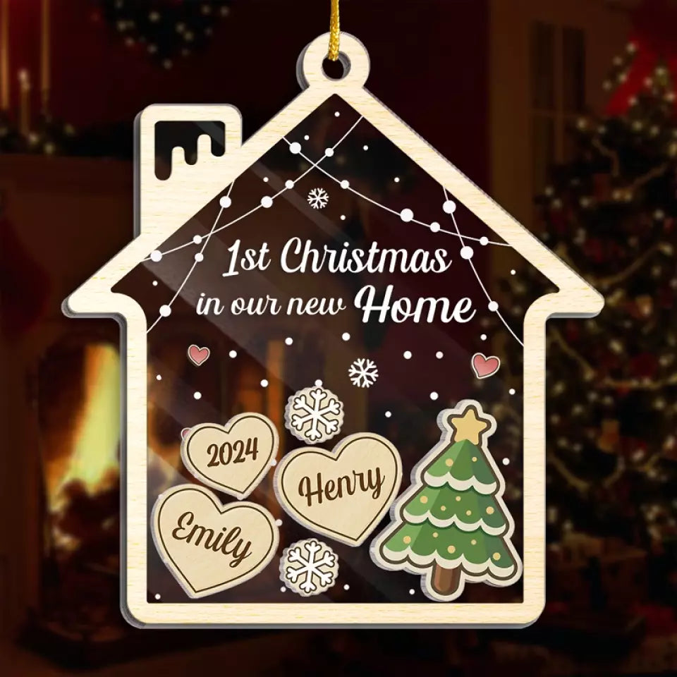 Premier Noël dans notre nouvelle maison - Ornement personnalisé à 3 étages pour couple - Cadeau de Noël pour mari et femme, anniversaire, premier Noël