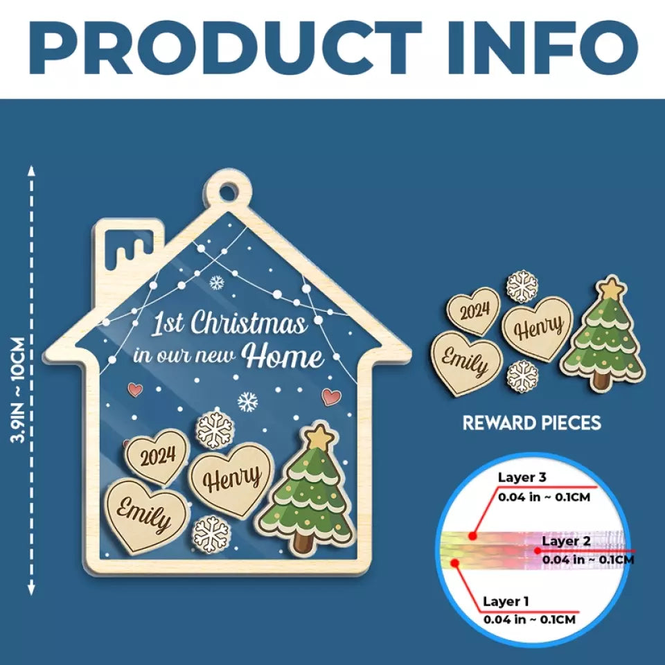 Premier Noël dans notre nouvelle maison - Ornement personnalisé à 3 étages pour couple - Cadeau de Noël pour mari et femme, anniversaire, premier Noël