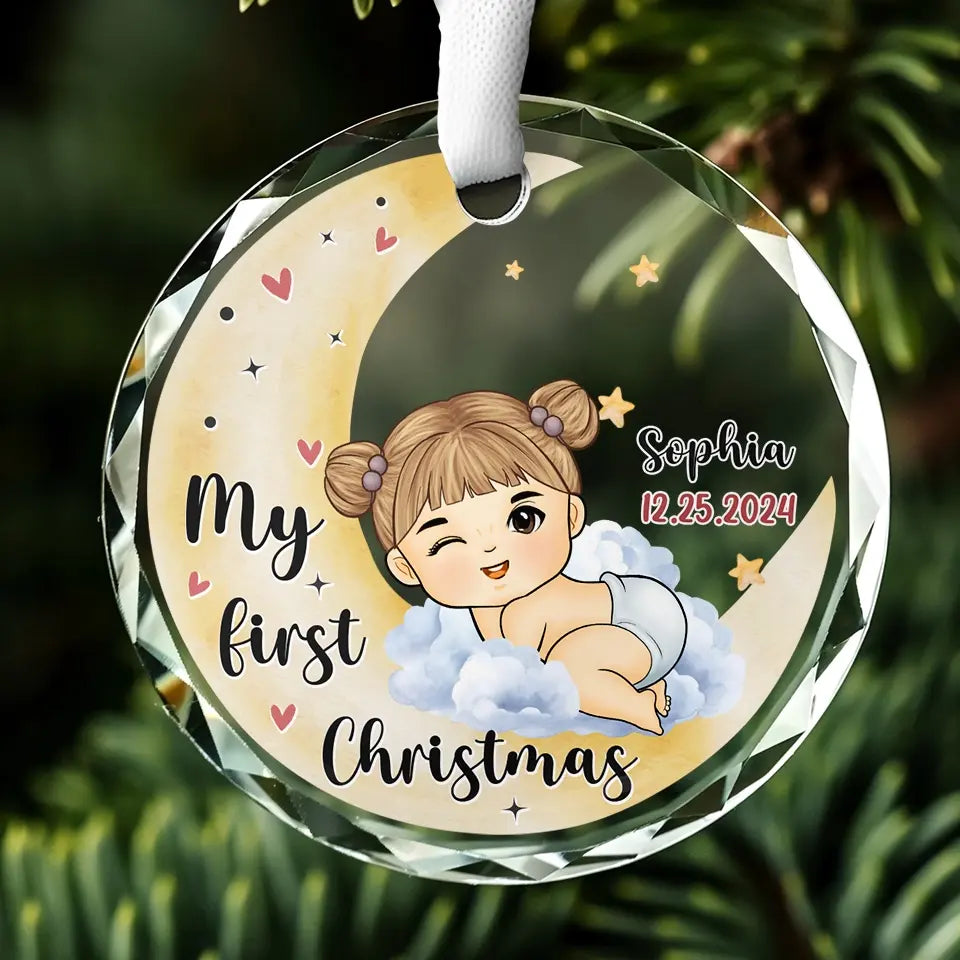 Joy To The World - Décoration de Noël personnalisée en verre avec cercle - Cadeau de Noël pour bébé, enfant et nouveau-né