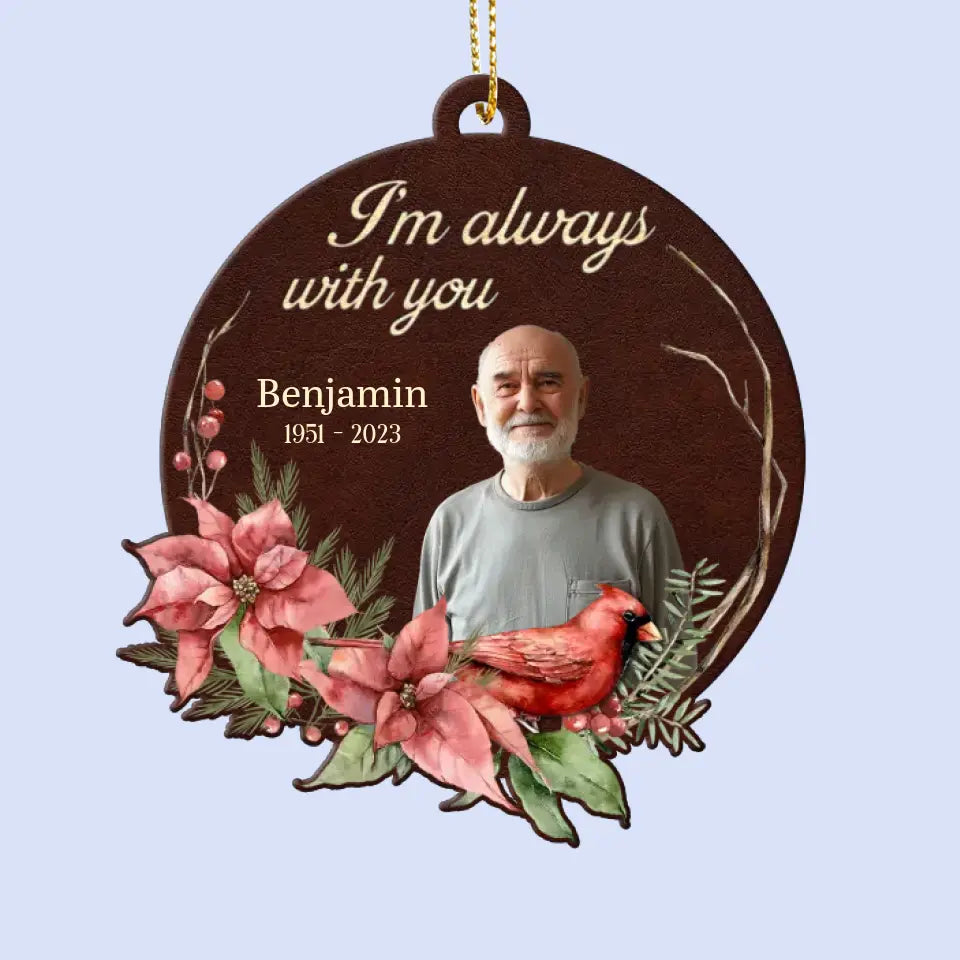 Photo personnalisée à mes côtés pour toujours - Ornement commémoratif en cuir personnalisé - Cadeau de Noël, cadeau de condoléances pour les membres de la famille