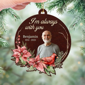 Photo personnalisée à mes côtés pour toujours - Ornement commémoratif en cuir personnalisé - Cadeau de Noël, cadeau de condoléances pour les membres de la famille