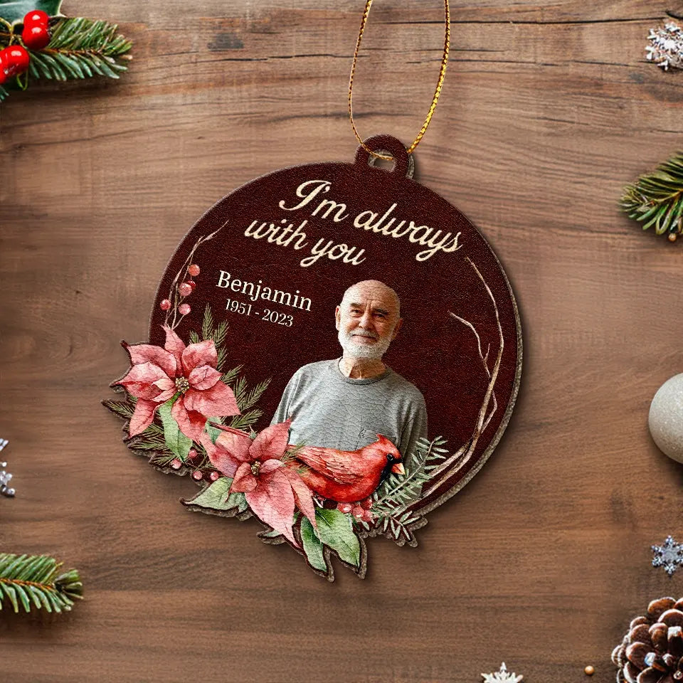 Photo personnalisée à mes côtés pour toujours - Ornement commémoratif en cuir personnalisé - Cadeau de Noël, cadeau de condoléances pour les membres de la famille