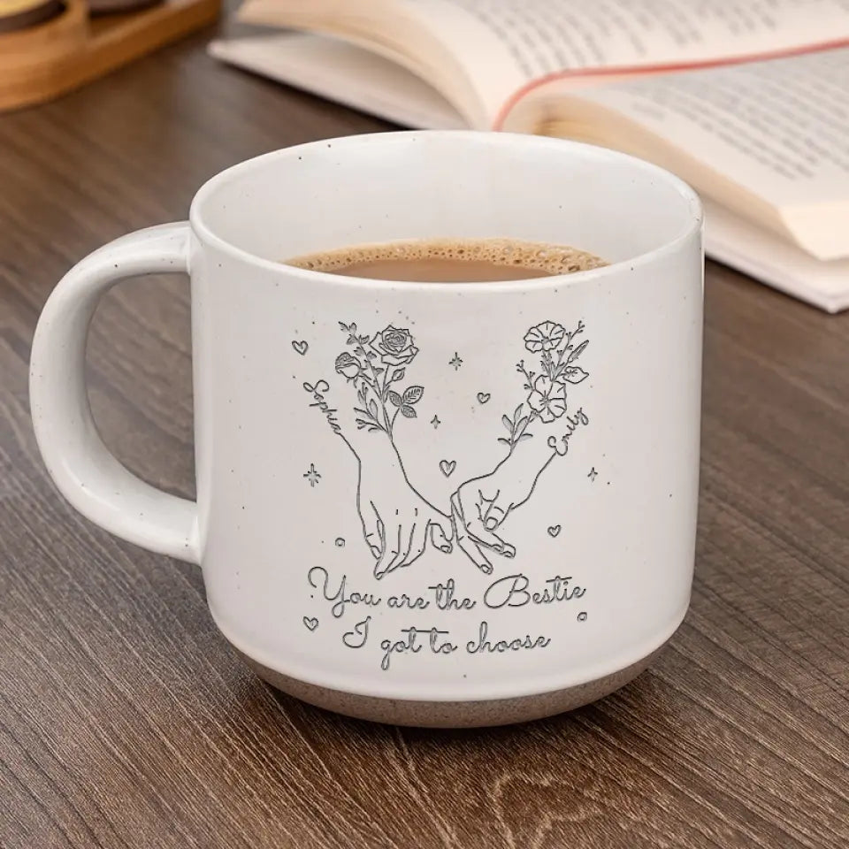 Des motifs joyeux pour égayer chaque matin, rappels de notre amitié - Mug en poterie personnalisé Bestie - Cadeau pour meilleures amies, meilleures amies, sœurs