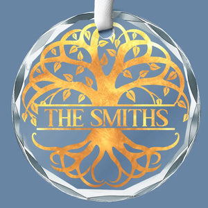 L'arbre résilient et durable de notre famille - Ornement en verre personnalisé en forme de cercle - Cadeau de Noël pour les membres de la famille