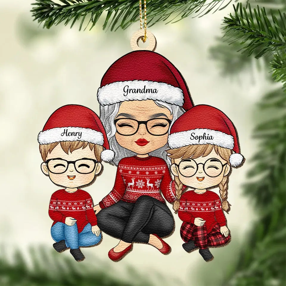 Grand-mère, nous te souhaitons un joyeux Noël - Ornement en cuir personnalisé pour la famille - Cadeau de Noël pour grand-mère