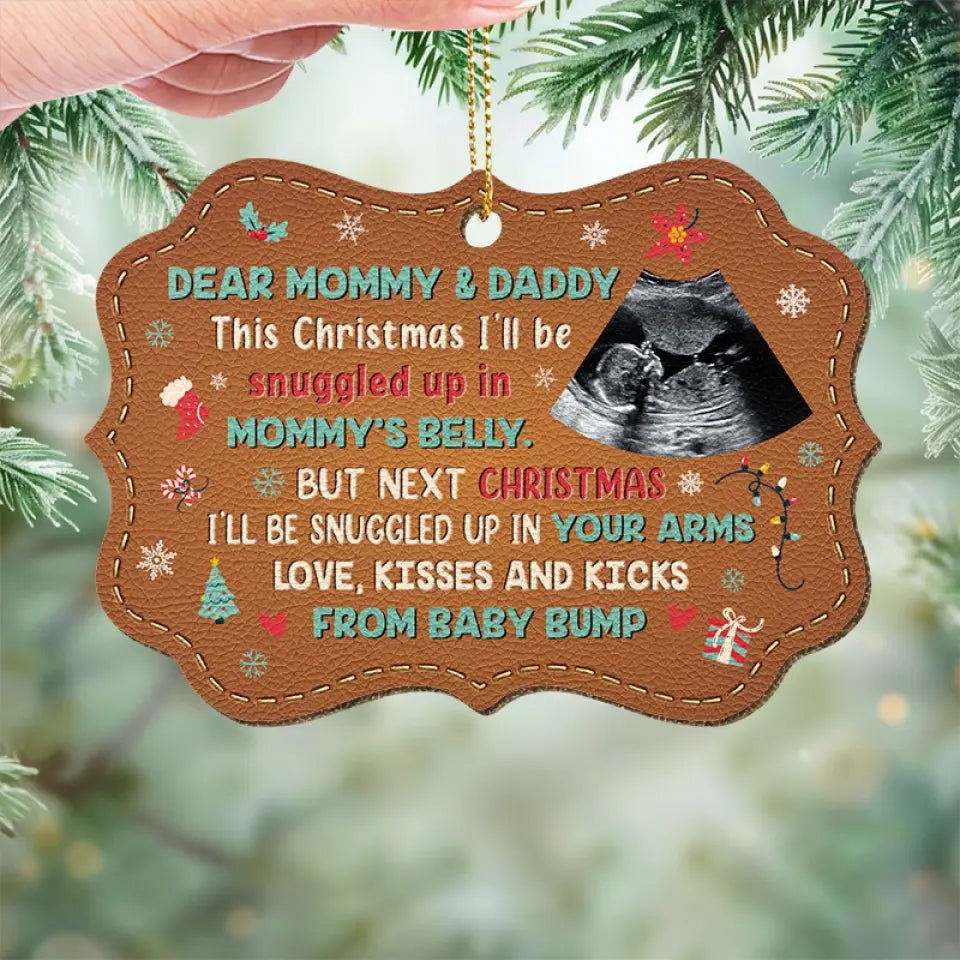Décorations photo personnalisées pour immortaliser le premier Noël de votre bébé, des souvenirs de joie étincelants - Décoration en cuir personnalisée pour la famille - Cadeau de Noël pour bébé, enfant et nouveau-né
