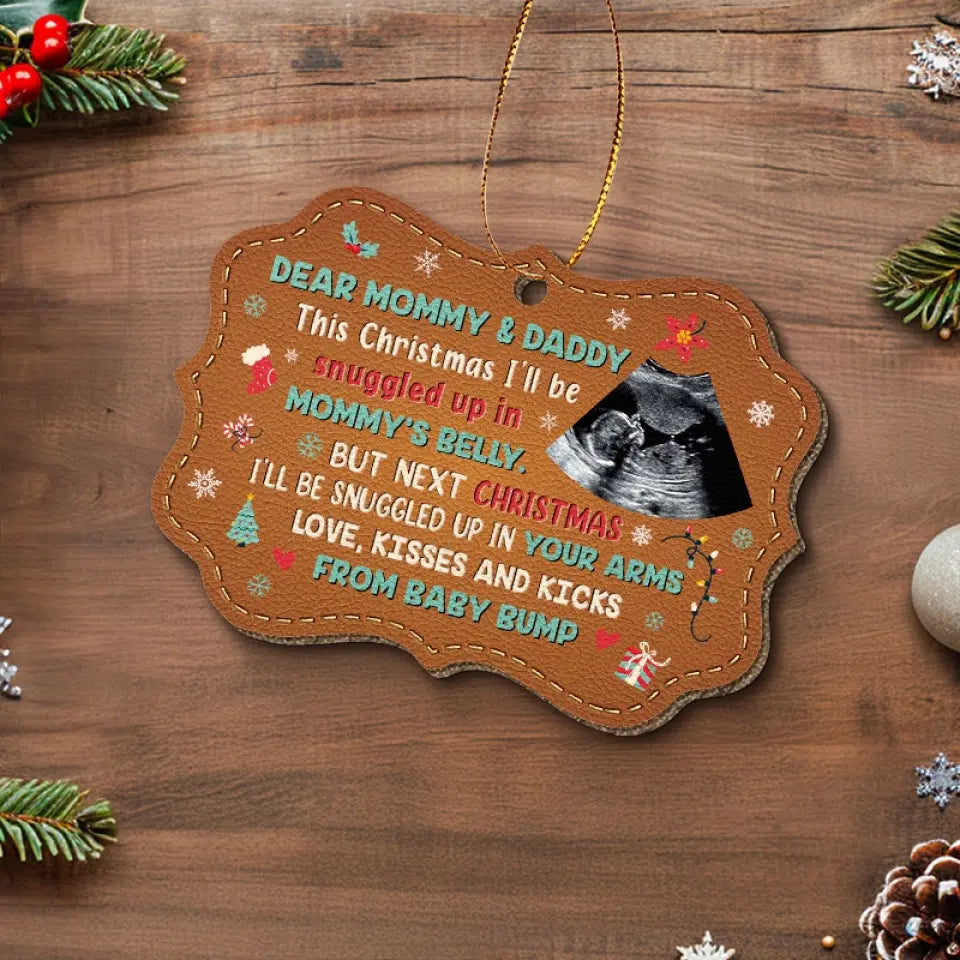 Décorations photo personnalisées pour immortaliser le premier Noël de votre bébé, des souvenirs de joie étincelants - Décoration en cuir personnalisée pour la famille - Cadeau de Noël pour bébé, enfant et nouveau-né