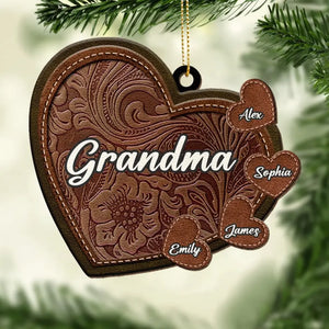 Les grands-mères sont le cœur de la famille - Décoration de Noël personnalisée en cuir pour grand-mère