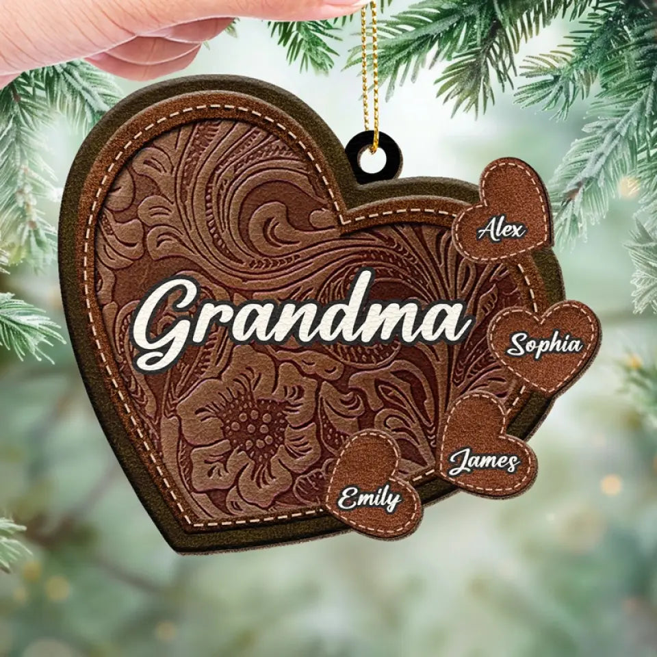 Les grands-mères sont le cœur de la famille - Décoration de Noël personnalisée en cuir pour grand-mère