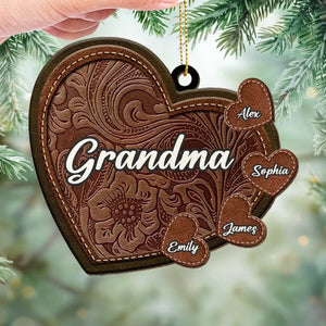 Les grands-mères sont le cœur de la famille - Décoration de Noël personnalisée en cuir pour grand-mère