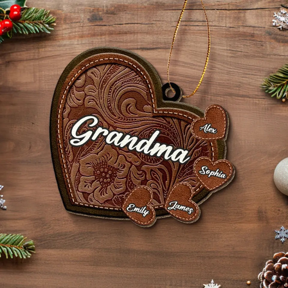 Les grands-mères sont le cœur de la famille - Décoration de Noël personnalisée en cuir pour grand-mère