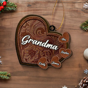 Les grands-mères sont le cœur de la famille - Décoration de Noël personnalisée en cuir pour grand-mère