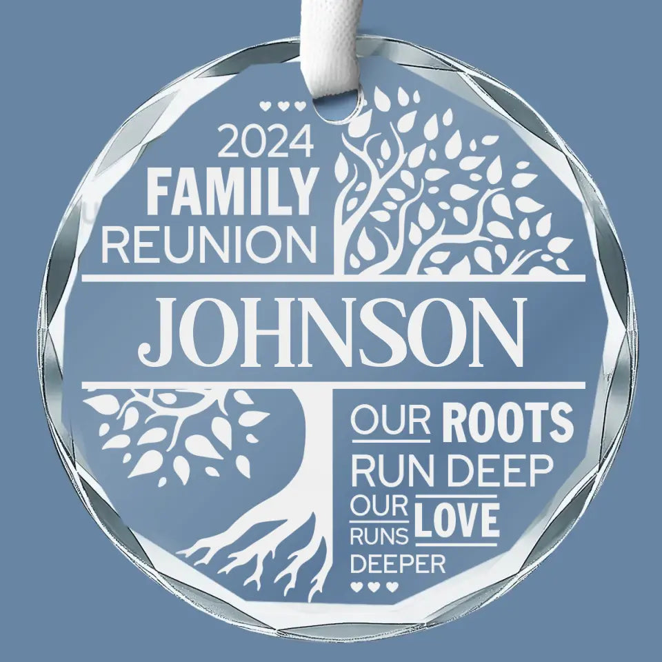 Nos racines sont profondes, notre amour est plus profond encore - Ornement en verre personnalisé en forme de cercle pour la famille - Cadeau de Noël pour les membres de la famille