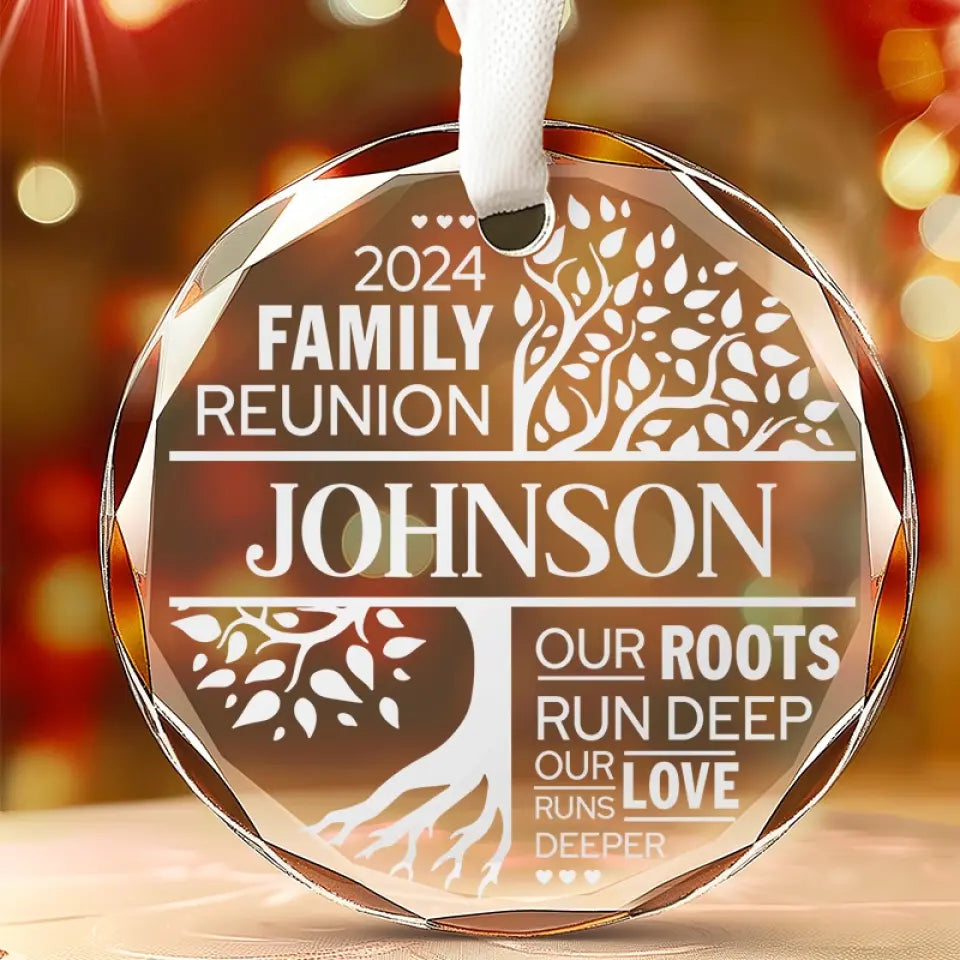 Nos racines sont profondes, notre amour est plus profond encore - Ornement en verre personnalisé en forme de cercle pour la famille - Cadeau de Noël pour les membres de la famille