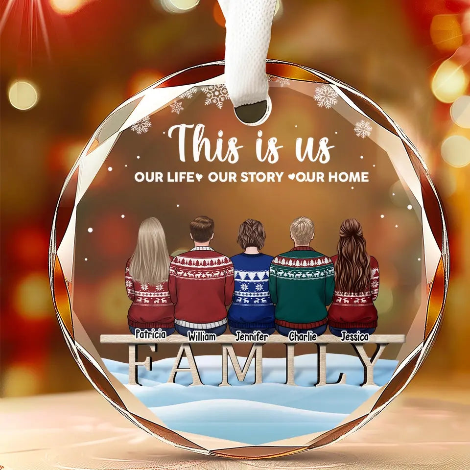 Noël devient un chef-d'œuvre lorsqu'il est peint avec des moments en famille - Ornement en verre personnalisé en forme de cercle pour la famille - Cadeau de Noël pour les membres de la famille