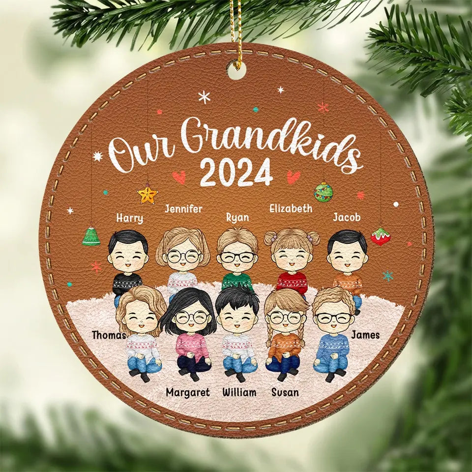 Nos petits-enfants - Ornement en cuir personnalisé pour la famille - Cadeau de Noël pour grand-mère
