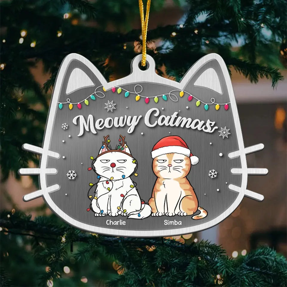 Parfaitement festif et joyeux - Ornement personnalisé en forme de chat - Métal sur mesure - Cadeau de Noël pour les propriétaires et les amoureux des animaux