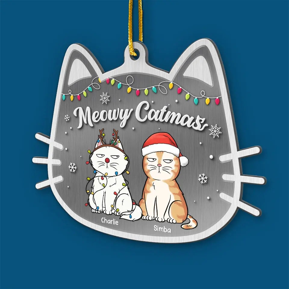 Parfaitement festif et joyeux - Ornement personnalisé en forme de chat - Métal sur mesure - Cadeau de Noël pour les propriétaires et les amoureux des animaux