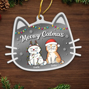 Parfaitement festif et joyeux - Ornement personnalisé en forme de chat - Métal sur mesure - Cadeau de Noël pour les propriétaires et les amoureux des animaux