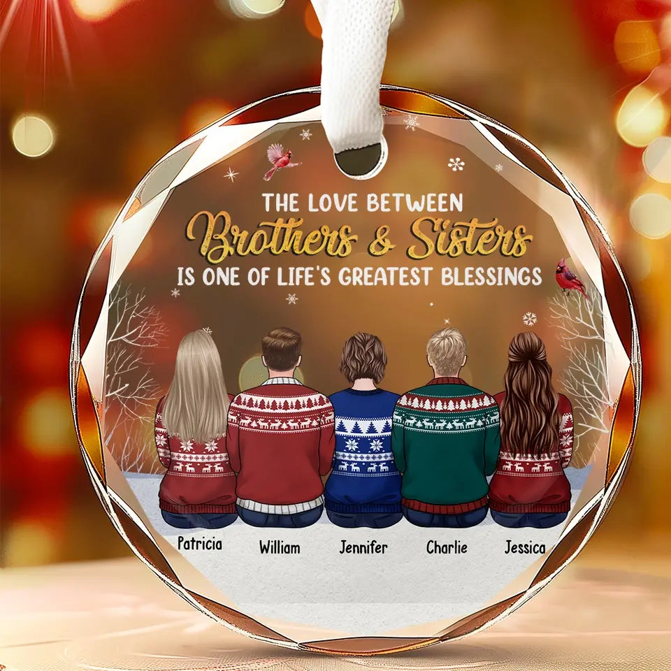 L'amour entre frères et sœurs - Ornement en verre personnalisé pour la famille - Cadeau de Noël pour les membres de la famille