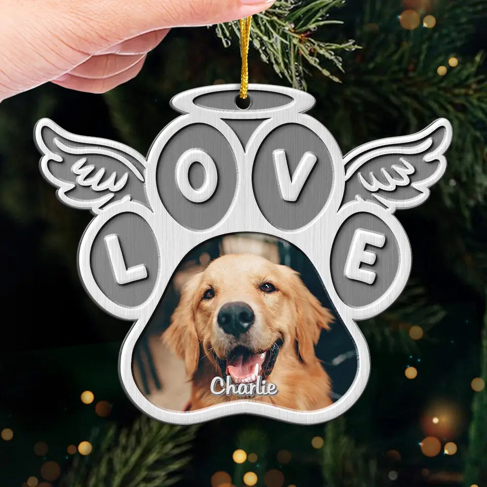 Photo personnalisée « Nous restons à jamais liés » - Ornement commémoratif personnalisé - Forme personnalisée en métal - Cadeau de condoléances, cadeau de Noël pour les propriétaires d'animaux de compagnie et les amoureux des animaux