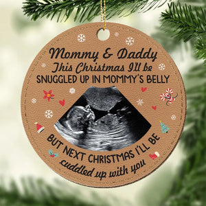 Photo personnalisée Voici le soleil de notre famille - Ornement en cuir personnalisé pour la famille - Cadeau de Noël pour bébé, enfant, nouveau-né