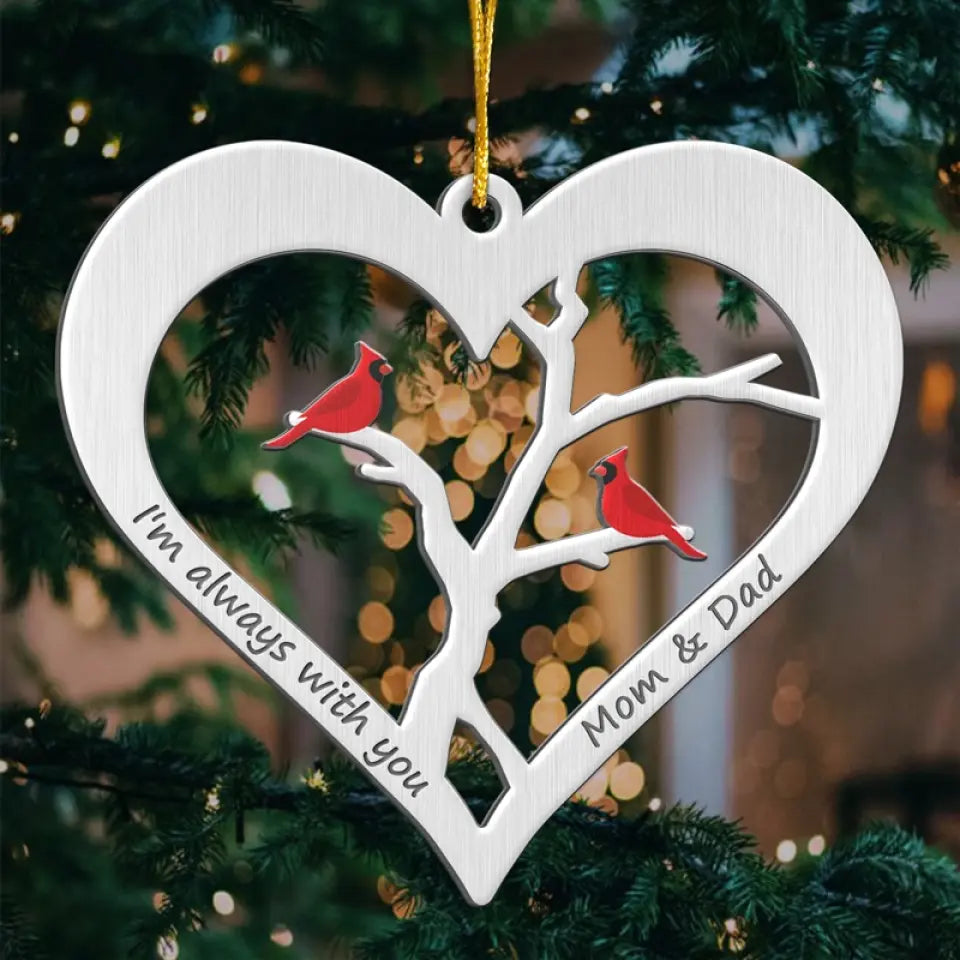 Les cardinaux apparaissent à proximité des anges - Ornement commémoratif personnalisé - Forme en métal personnalisée - Cadeau de condoléances, cadeau de Noël pour les membres de la famille