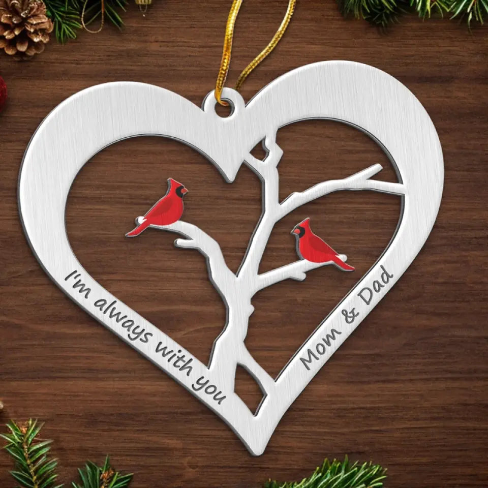 Les cardinaux apparaissent à proximité des anges - Ornement commémoratif personnalisé - Forme en métal personnalisée - Cadeau de condoléances, cadeau de Noël pour les membres de la famille