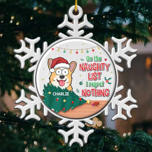 Sur la liste des vilains, je ne regrette rien - Ornement personnalisé pour chien et chat - Forme personnalisée en métal - Cadeau de Noël pour les propriétaires d'animaux et les amoureux des animaux