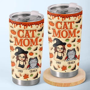 Adorable chat sorcière d'Halloween - Gobelet personnalisé avec effet gonflable 3D imprimé - Cadeau d'Halloween pour les propriétaires et les amoureux des animaux
