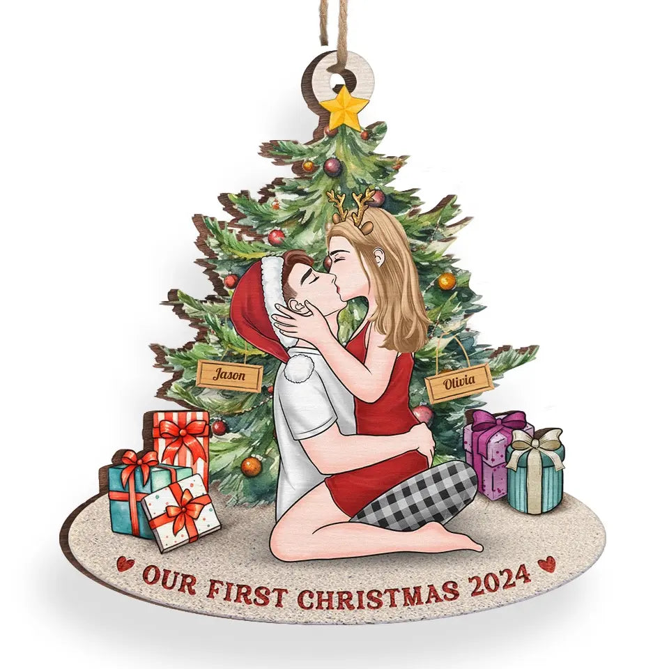 Soyez joyeux chaque jour et ayez une vie heureuse - Ornement personnalisé pour couple - Forme personnalisée en bois - Cadeau de Noël pour mari et femme, anniversaire