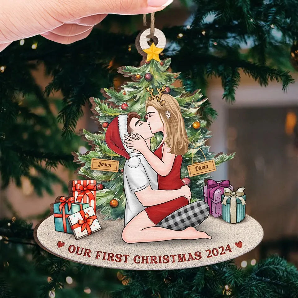 Soyez joyeux chaque jour et ayez une vie heureuse - Ornement personnalisé pour couple - Forme personnalisée en bois - Cadeau de Noël pour mari et femme, anniversaire