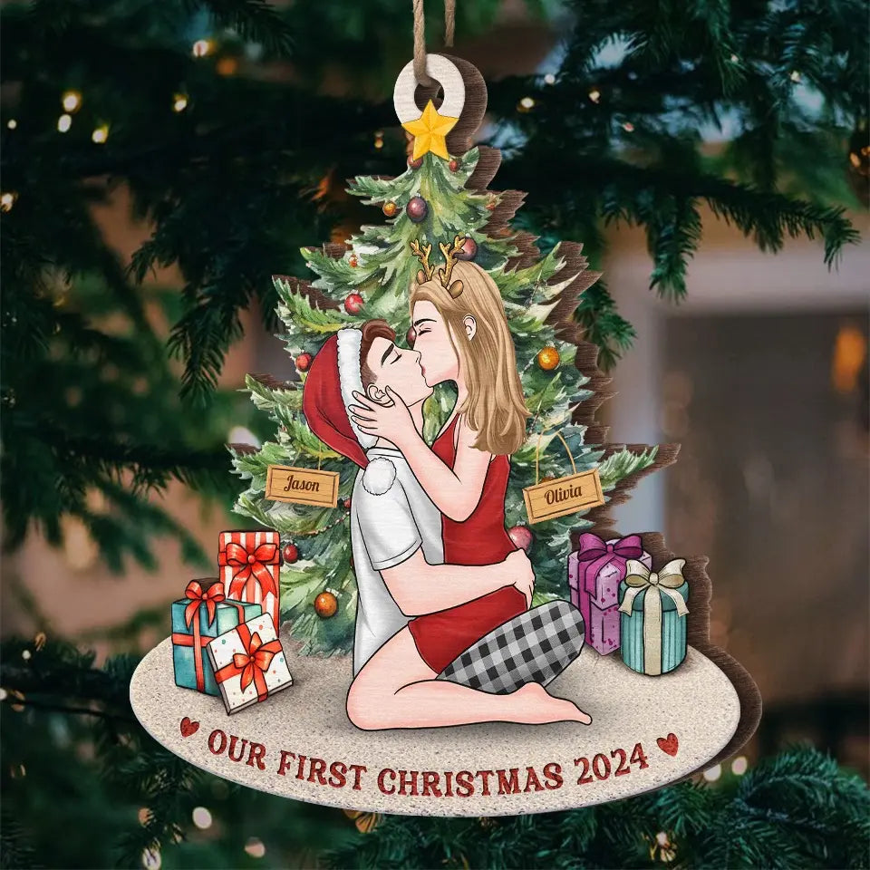 Soyez joyeux chaque jour et ayez une vie heureuse - Ornement personnalisé pour couple - Forme personnalisée en bois - Cadeau de Noël pour mari et femme, anniversaire