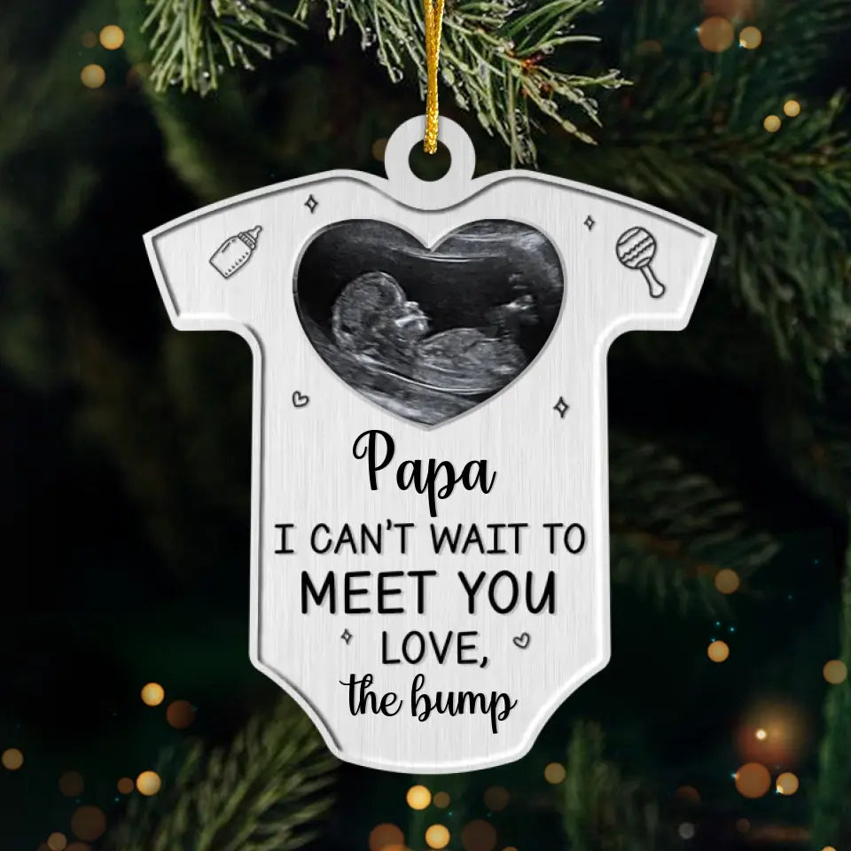Photo personnalisée « J'ai hâte de t'aimer » - Ornement personnalisé familial - Forme personnalisée en métal - Cadeau de Noël pour bébé, enfant, nouveau-né