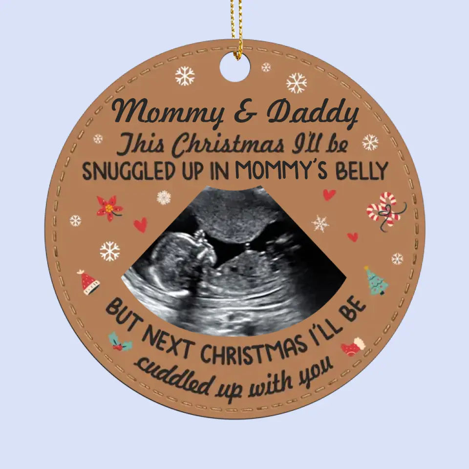 Photo personnalisée Voici le soleil de notre famille - Ornement en cuir personnalisé pour la famille - Cadeau de Noël pour bébé, enfant, nouveau-né