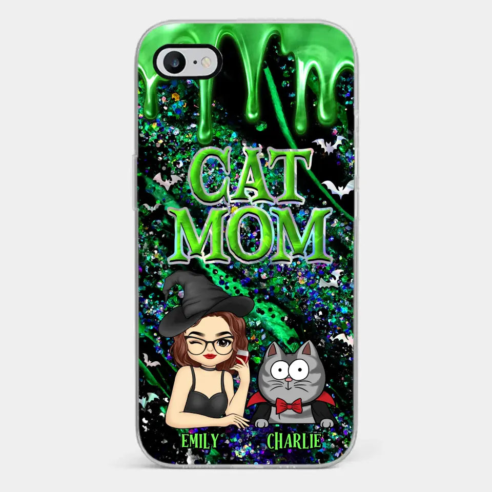 Ambiance sorcière pour maman chat cet Halloween ! Coque de téléphone transparente personnalisée pour chat ! Cadeau d'Halloween pour propriétaires et amoureux des animaux
