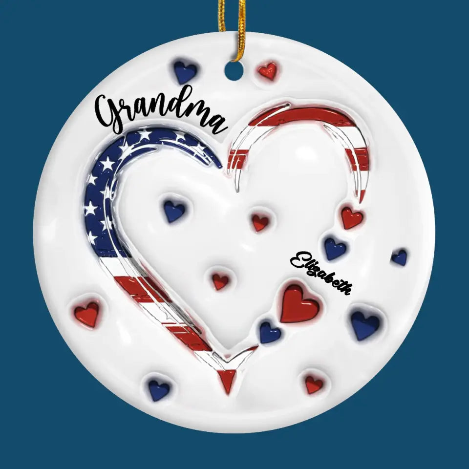 L'amour de grand-mère pour ses petits-enfants est sans limites - Ornement personnalisé imprimé effet gonflé 3D pour la famille - Forme ronde en céramique - Cadeau de Noël pour maman, grand-mère
