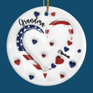 L'amour de grand-mère pour ses petits-enfants est sans limites - Ornement personnalisé imprimé effet gonflé 3D pour la famille - Forme ronde en céramique - Cadeau de Noël pour maman, grand-mère