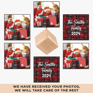 Photo personnalisée Chaque fois que nous aimons, chaque fois que nous donnons, c'est Noël - Ornement de cube en bois personnalisé pour la famille - Cadeau de Noël pour les membres de la famille