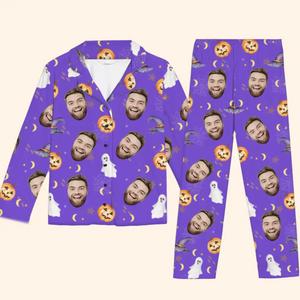 Photo personnalisée Plus la famille est grande, plus la folie est grande - Pyjama personnalisé pour la famille - Cadeau d'Halloween pour les membres de la famille