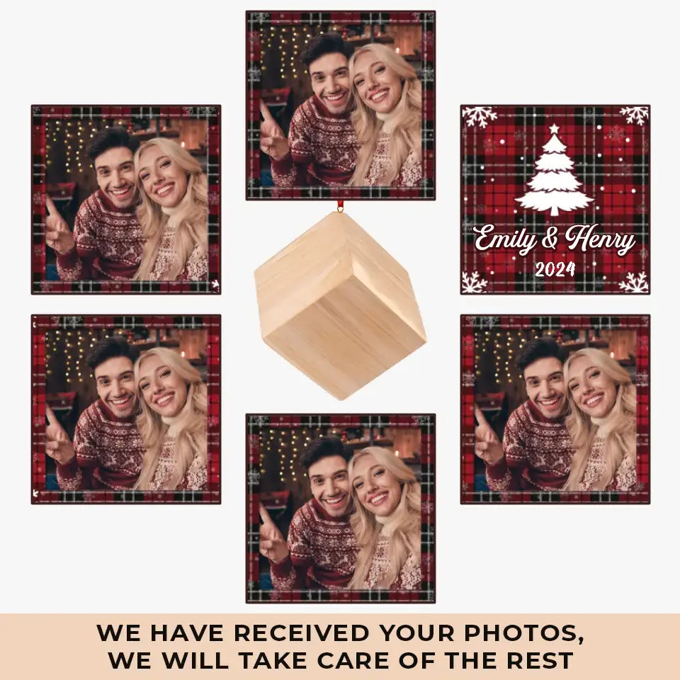 Photo personnalisée sous le gui - Ornement en bois personnalisé pour couple - Cadeau de Noël pour mari et femme, anniversaire