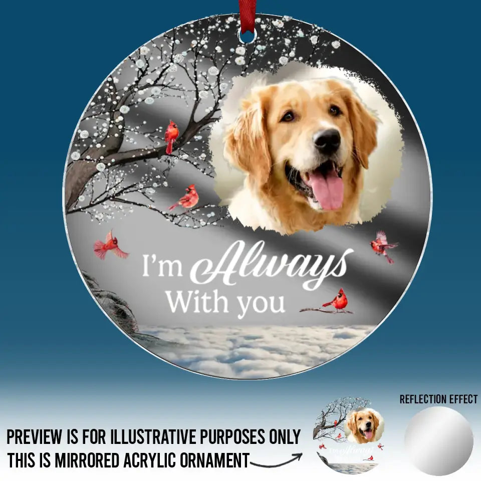 Photo personnalisée « Pour toujours dans mon cœur » – Ornement commémoratif personnalisé en acrylique miroir – Cadeau de condoléances, cadeau de Noël pour les propriétaires d'animaux et les amoureux des animaux