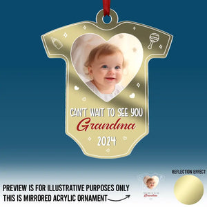 Photo personnalisée « J'ai hâte de te voir » - Ornement personnalisé en acrylique miroir pour famille - Cadeau de Noël pour bébé, enfant, nouveau-né