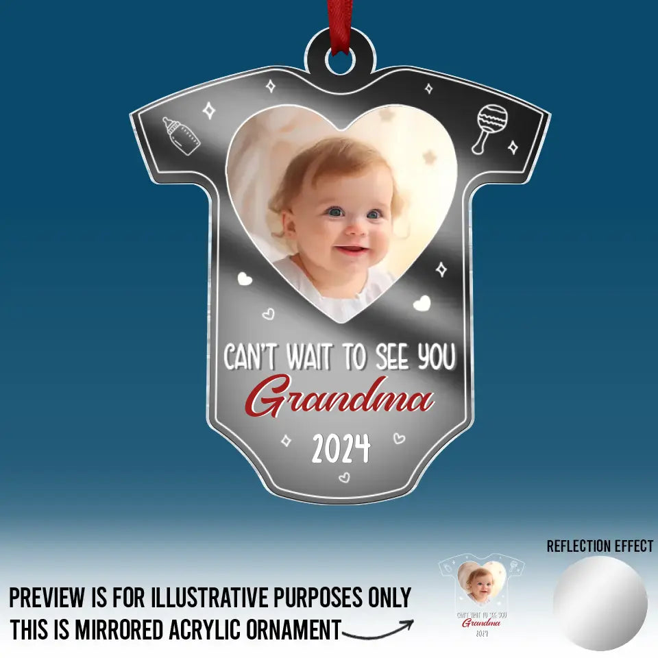 Photo personnalisée « J'ai hâte de te voir » - Ornement personnalisé en acrylique miroir pour famille - Cadeau de Noël pour bébé, enfant, nouveau-né