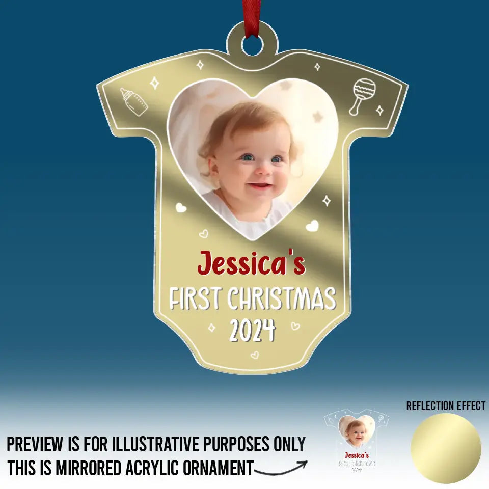 Décoration de Noël personnalisée avec photo - Décoration de Noël personnalisée en acrylique miroir - Cadeau de Noël pour bébé, enfant et nouveau-né