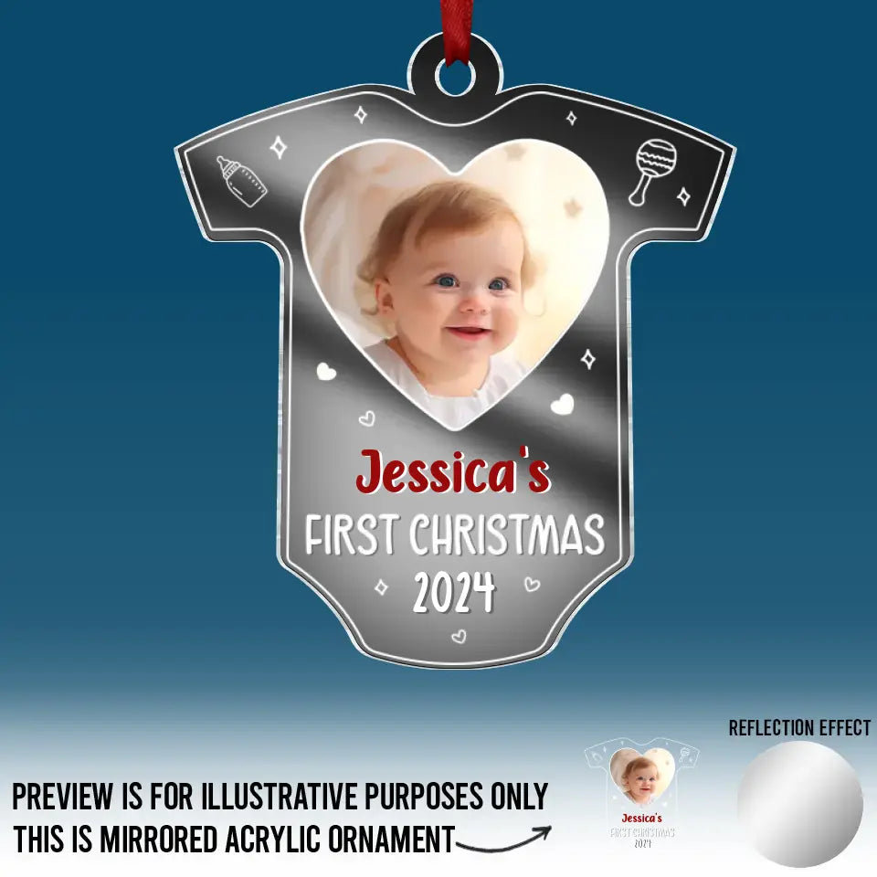 Décoration de Noël personnalisée avec photo - Décoration de Noël personnalisée en acrylique miroir - Cadeau de Noël pour bébé, enfant et nouveau-né