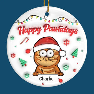Joyeuses fêtes - Ornement personnalisé 3D gonflable pour chien et chat - Forme ronde en céramique - Cadeau de Noël pour les propriétaires et les amoureux des animaux