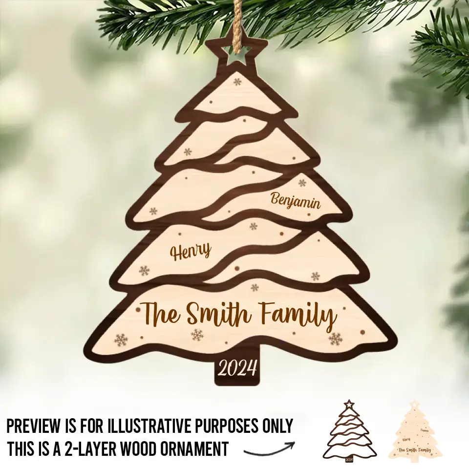 La famille complète Noël - Décoration de Noël personnalisée en bois à deux couches - Cadeau de Noël pour les membres de la famille