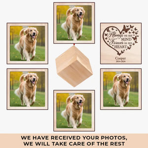 Photo personnalisée « Toujours dans mes pensées » – Ornement commémoratif en forme de cube en bois personnalisé – Cadeau de condoléances, cadeau de Noël pour les propriétaires d'animaux et les amoureux des animaux